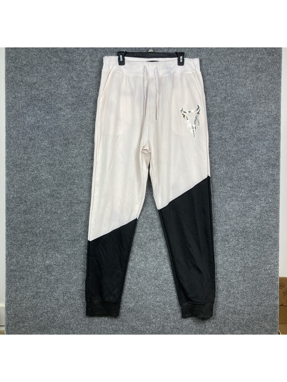 Sacred Crown Men Size 3XL White & Black w/ Silver Logo Pocket Joggers Sweatpants